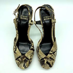 Stuart Weitzman Python Print Peeptoe Slingback Heels